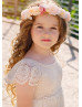 Cap Sleeve Ivory Lace Tulle Ankle Length Flower Girl Dress